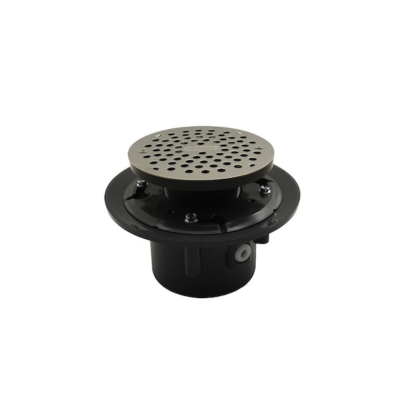 Jones Stephens 2in. x 3in. Heavy Duty PVC Drain Base with 4in. Plastic Spud and 6in. Stainless Steel Strainer D49077 - main